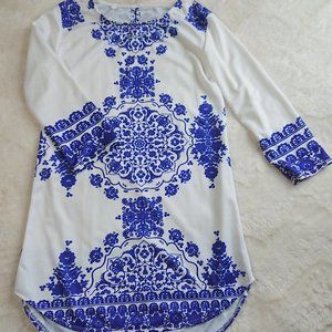 PRINTED EMBELLISHED SHIRT DRESS, New without tags
